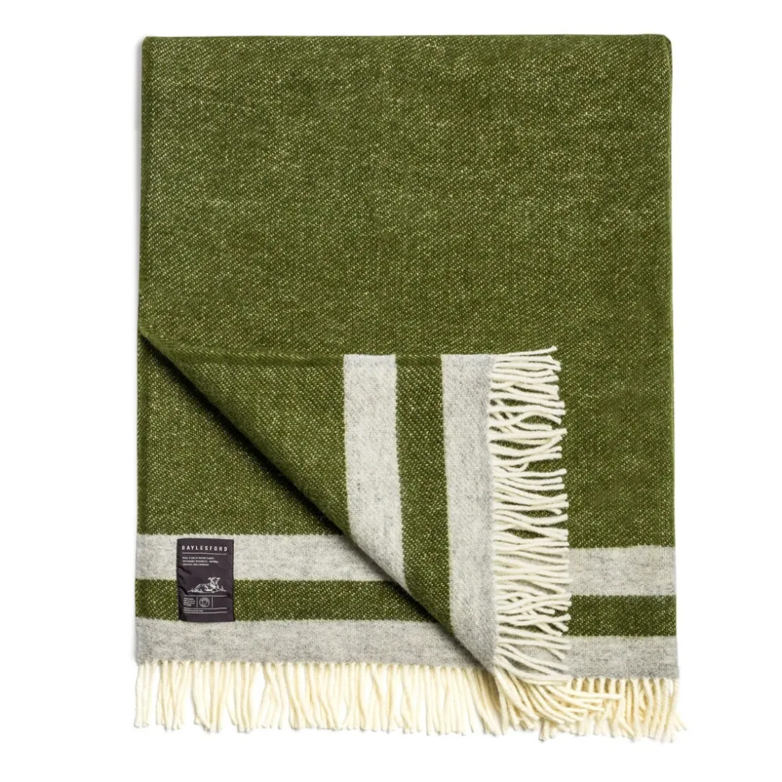 Daylesford Organic Elmstead Wool Throw Double Stripe Olive