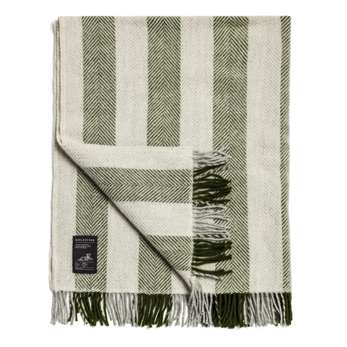 Sale Daylesford Organic Enstone Wool Throw Herringbone Stripe Olive