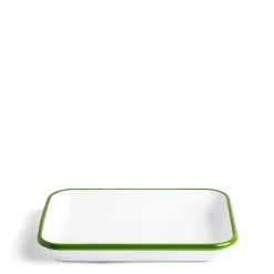 Hot Daylesford Organic White & Green Enamel Rectangular Dish 26cm